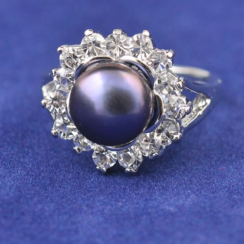 Free-shipping-dark-blue-pearl-wholesale-fashion-jewelry-sunflowers-pearl-rehinestone-rings-fashion-rings