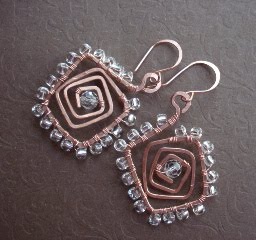small copper square spiral wire wrapped earrings 2