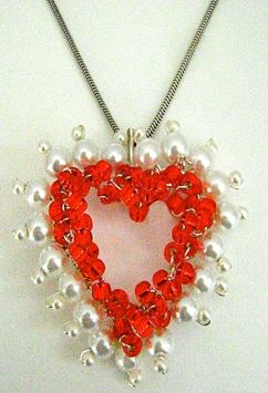 wirewrapped red heart pearl pendant