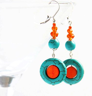 orange blue turquoise earrings. swarovski crystals - long earrings - by kapkadesign - dawanda-f96068