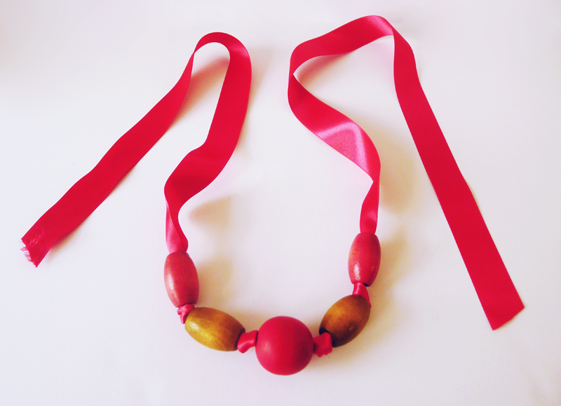 ribbon bead chain necklace diy 4