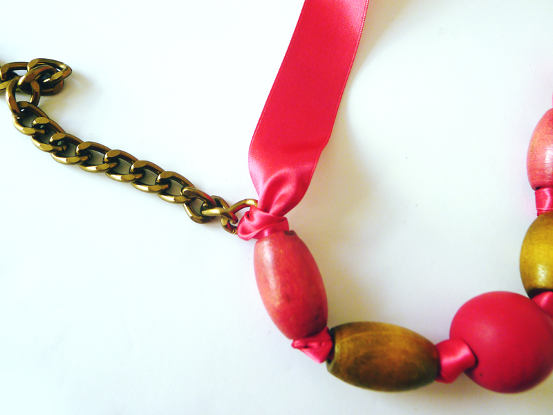 ribbon bead chain necklace diy 6