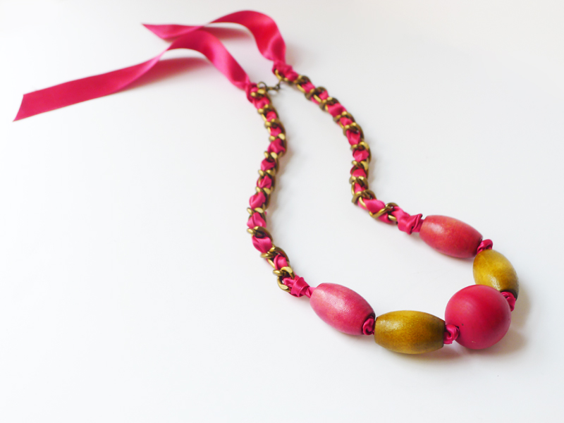 ribbon bead chain necklace diy final